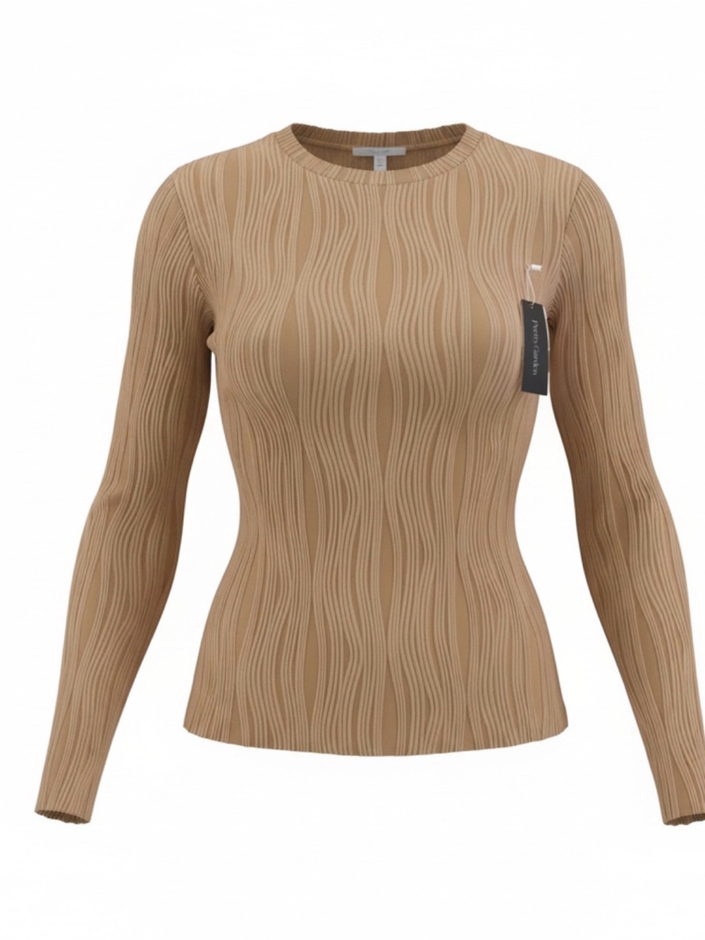 PrettyGarden Women's Ribbed Wave-Texture Long Sleeve Top - Tan